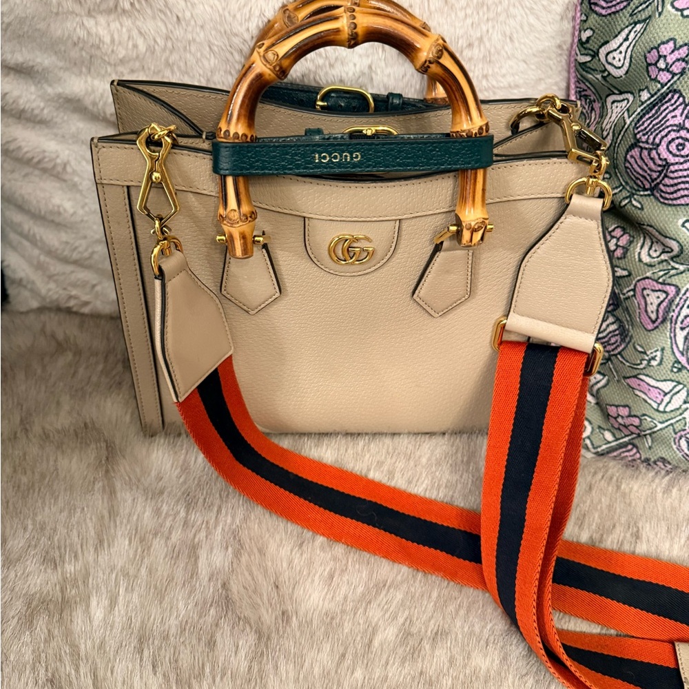 Gucci Beige Satchel with Bamboo and Orange Strap